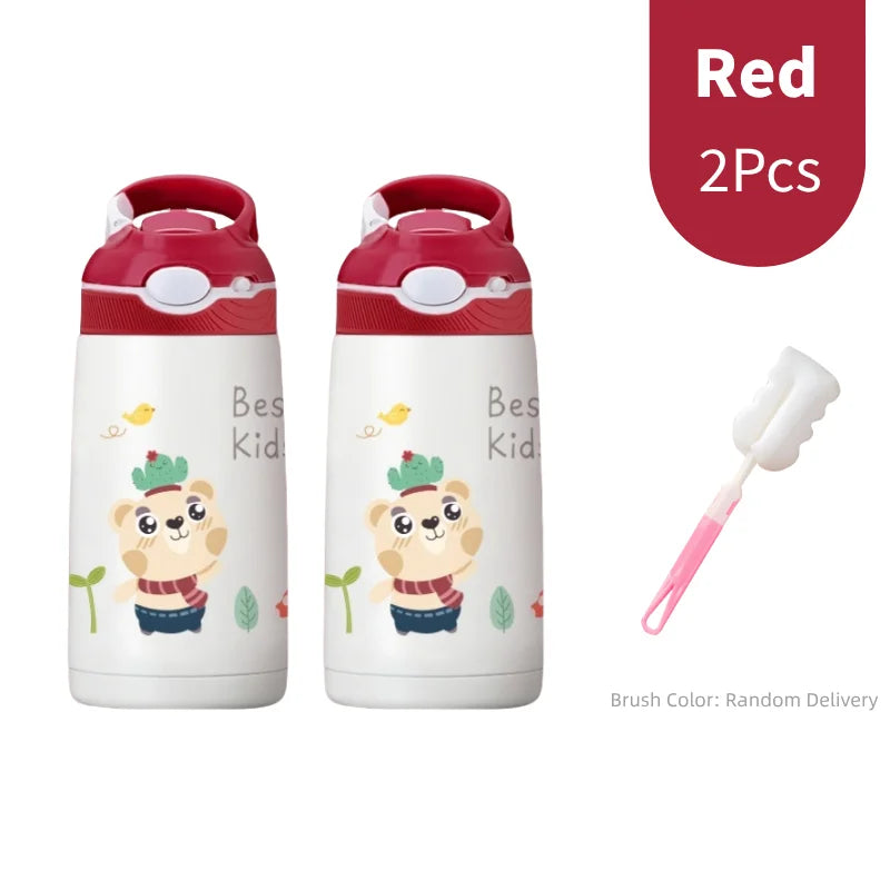 400ML Kids Water Bottle Cartoon Animal Thermos Mug Baby Duck Billed Straw 316 Stainless Steel Vacuum Flasks Thermos Bottle - AMULET RING STORE