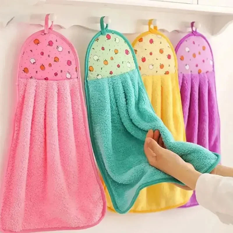 4pcs Coral Velvet Bathroom Supplies, Soft Hand Towel, Absorbent Cloth Dishcloths, Hanging Cloth, Kitchen Accessories - AMULET RING STORE