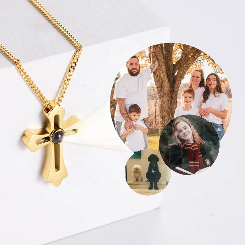 Fashion Projection Necklace Jewelry Personalized Photo Custom Cross Pendant Suitable For Male And Female Couples To Give Gifts - AMULET RING STORE
