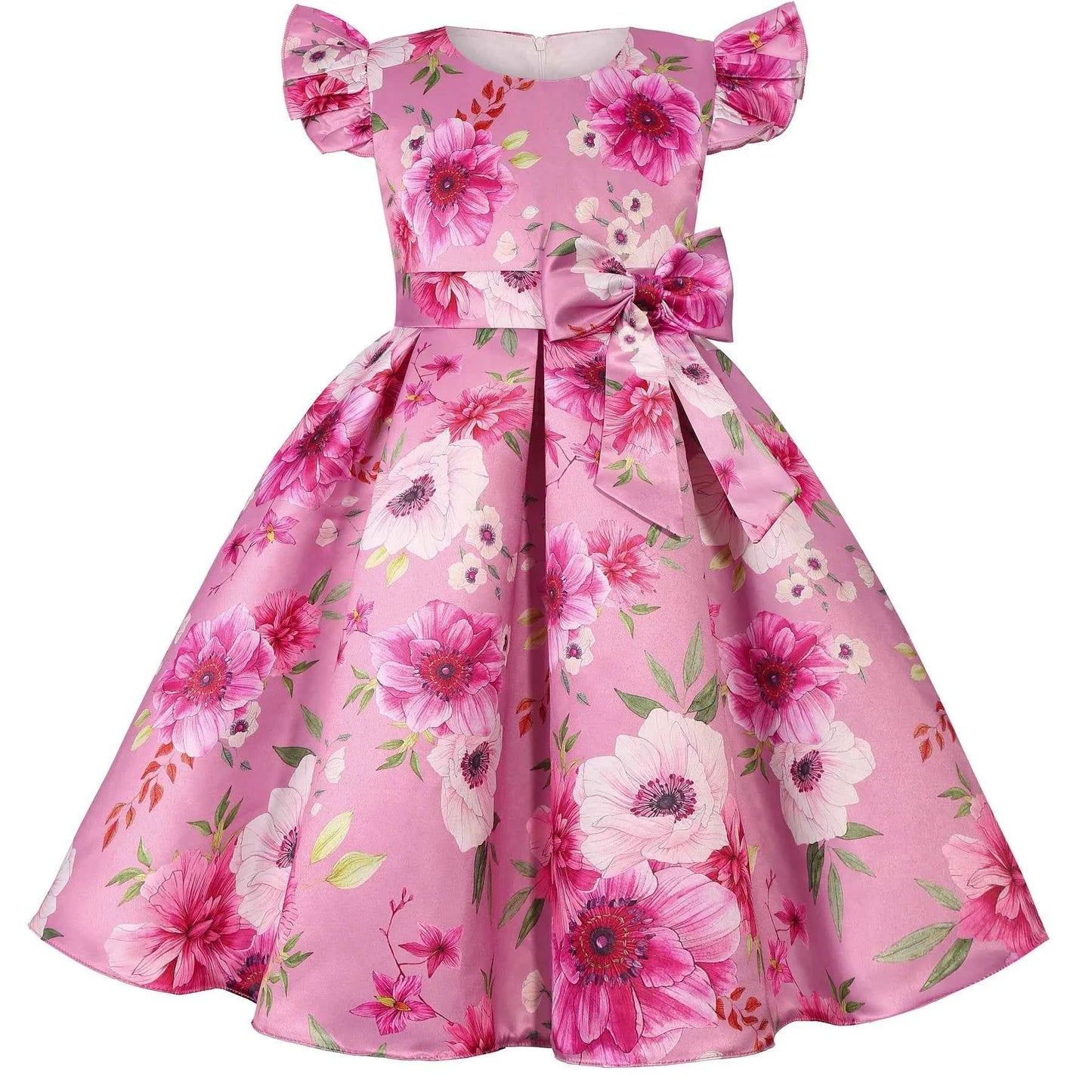Girls Party Dresses Elegant Flower Printed Princess Dress Girls Birthday Party Wedding Bridesmaid Gown Girl's Ceremonial Dress