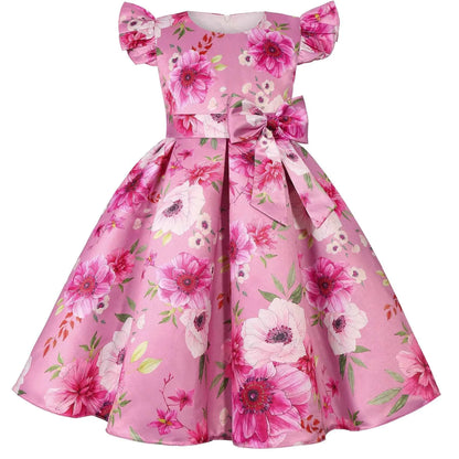 Girls Party Dresses Elegant Flower Printed Princess Dress Girls Birthday Party Wedding Bridesmaid Gown Girl's Ceremonial Dress