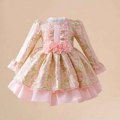 Toddler Girls Floral Lolita Party Dresses Kids Pink Fancy Birthday Gown Baby Carnival Pageant Fashion Dress Children Costumes