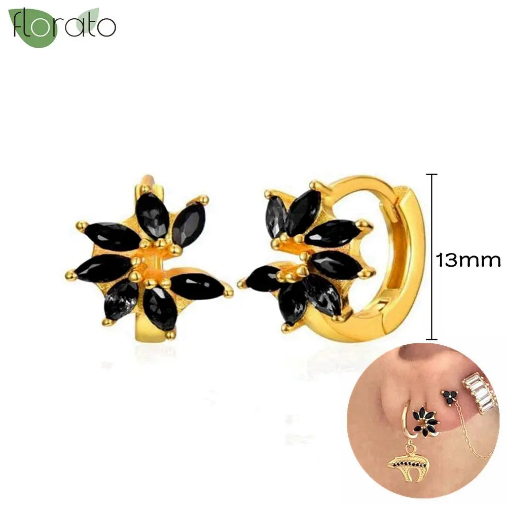 925 Sterling Silver Needle Fashion Round Pendant Small Earrings Luxury Gold Hoop Earrings for Women Premium Black Jewelry Gifts - AMULET RING STORE