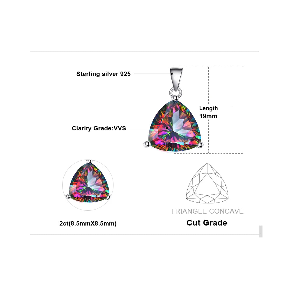 JewelryPalace Natual Multiple Cut Rainbow Fire Mystic Quartz Solid 925 Sterling Silver Pendant Necklace for Women No Chain