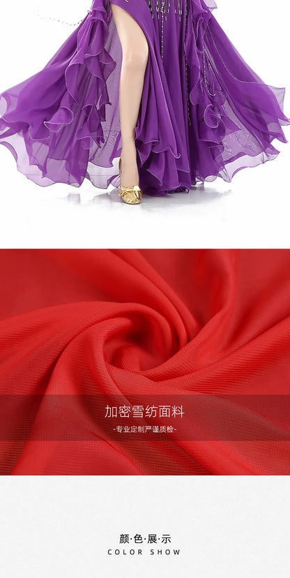 Belly Dance Skirt Chiffon Skirts Double Slit Ear Gauze Skirt High Slit Skirt For Adult Women Performance Practice Clothings