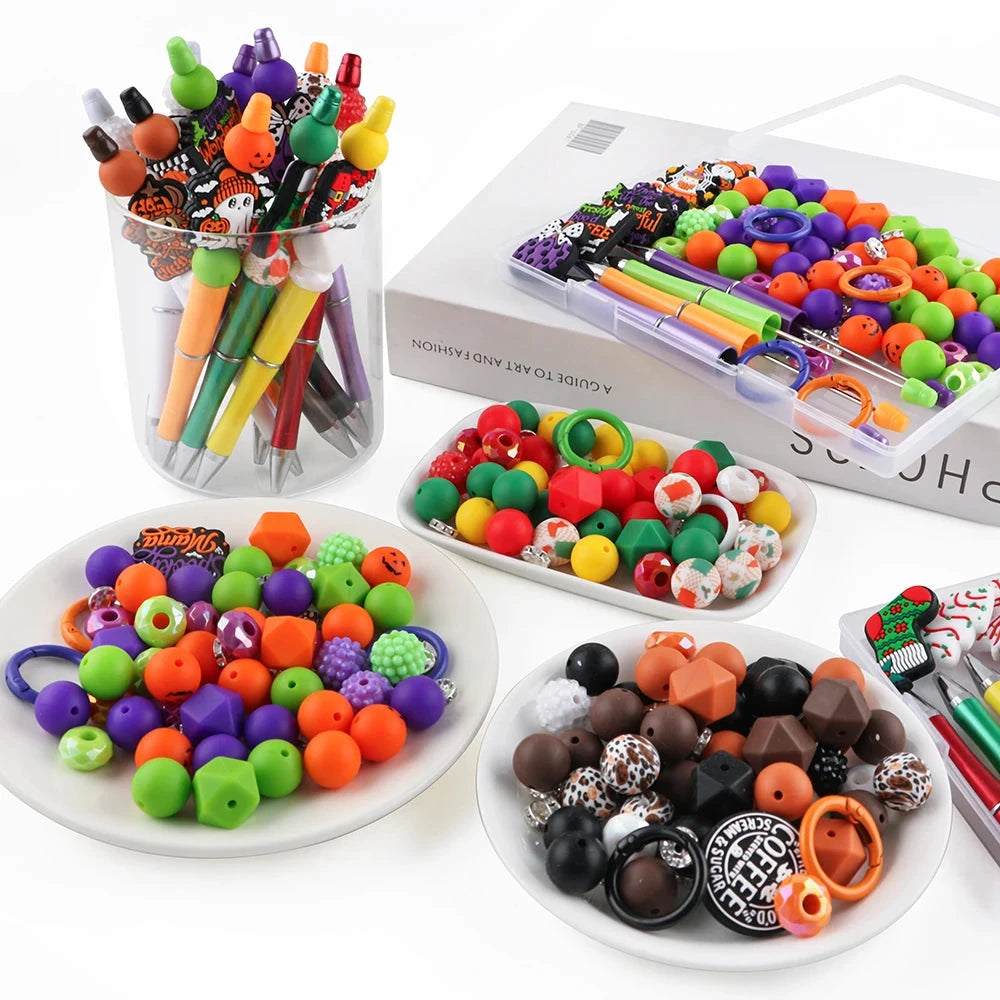 90pcs/Lot Boxed New Silicone Focus Beads/Printed/Pen/Acrylic Set For Jewelry DIY Bracelet Necklace Key Chain Earring Accessories - AMULET RING STORE