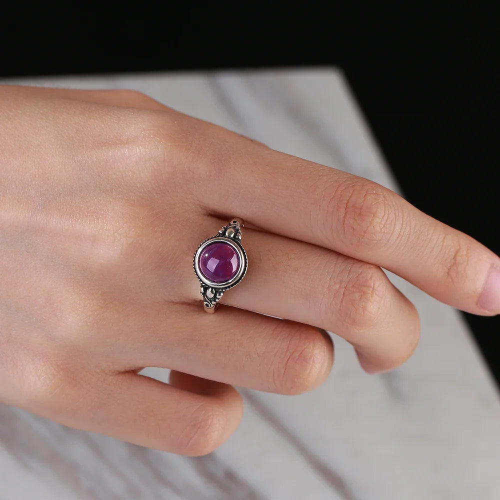Luxury Vintage Ring Natural Amethyst Rings S925 Silver Jewelry Wedding Anniversary Party Ring Gifts for Women