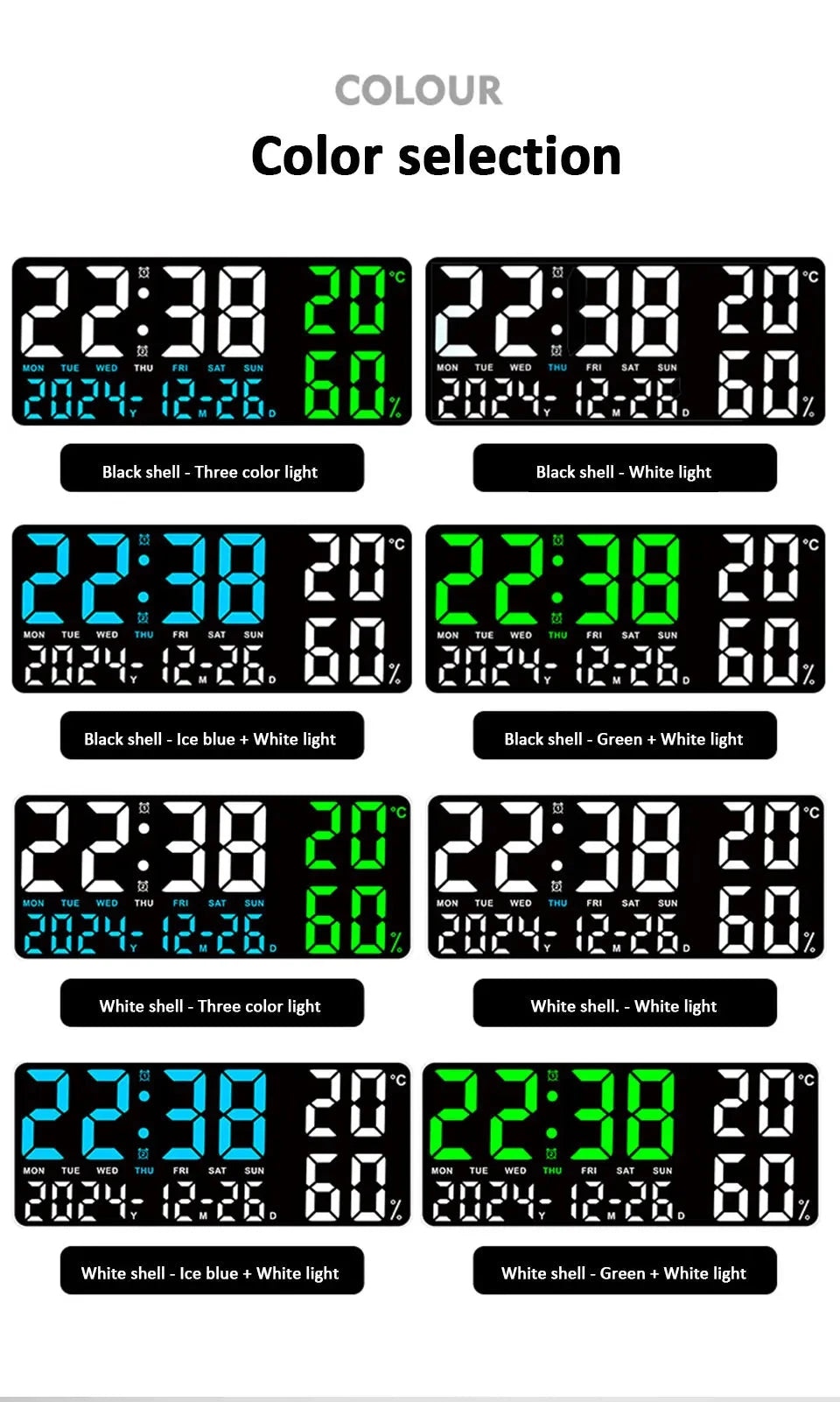 Digital Wall Clock with Atmosphere Lights Remote Control TEMP Humidity Display LED Large Table Clock Multifunctional Alarm Clock