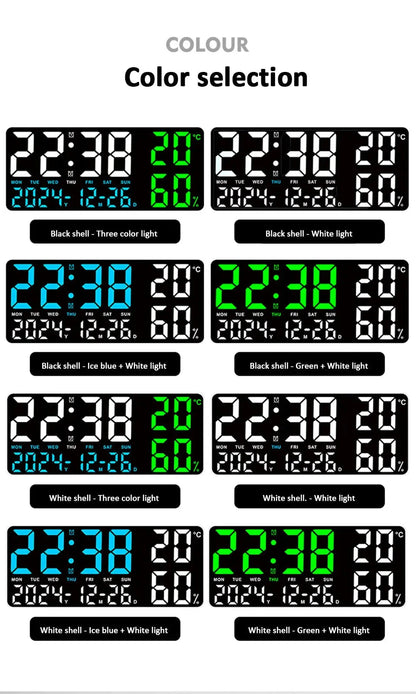 Digital Wall Clock with Atmosphere Lights Remote Control TEMP Humidity Display LED Large Table Clock Multifunctional Alarm Clock