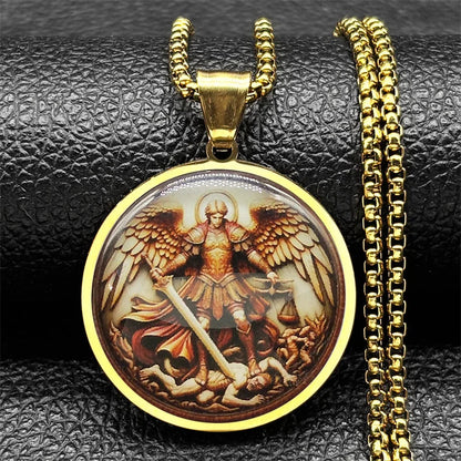 Seal of Seven Archangels Medal Stainless Steel Glass Necklace AMULET RING STORE