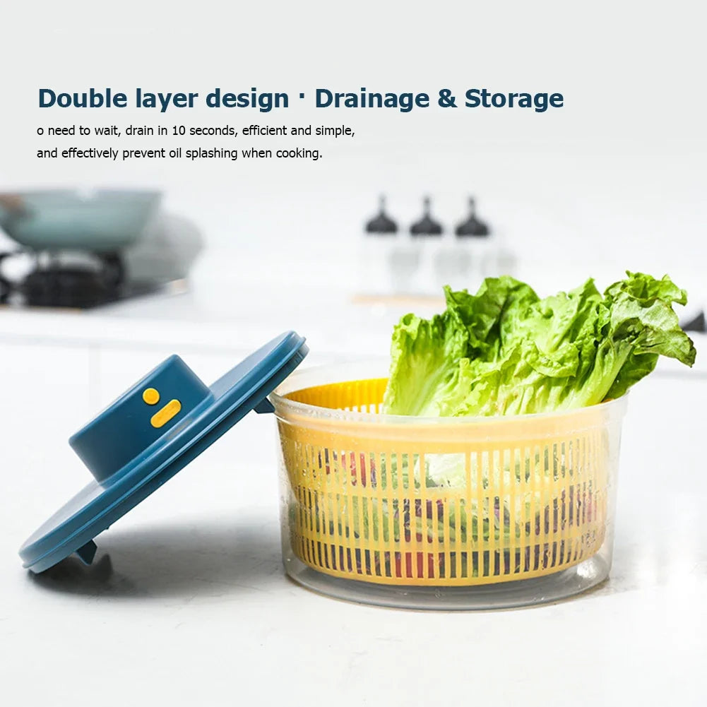 Electric Drain Basket Cleaning Dryer Fruit and Vegetable Dry and Wet Separation Draining Salad Spinner Home Gadget - AMULET RING STORE