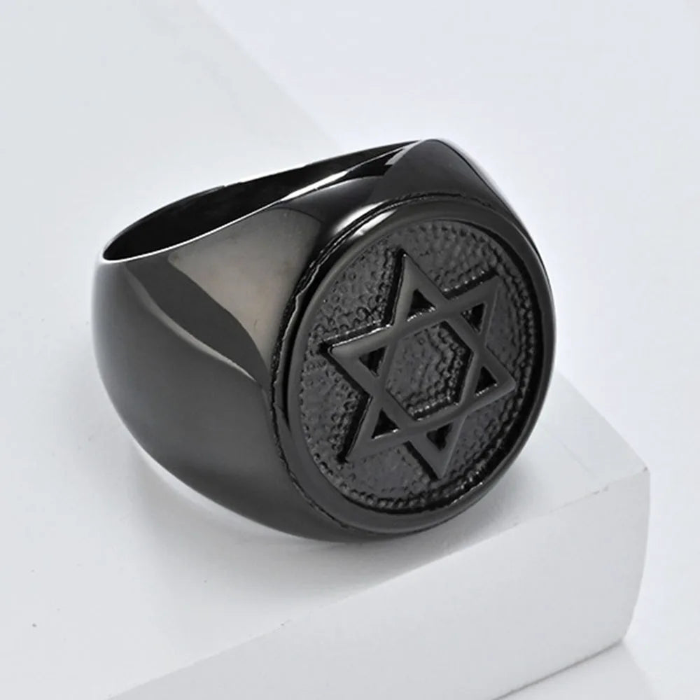 Retro Six-pointed Star Titanium Steel Ring, Men's Niche Personality Solomon Seal Rings