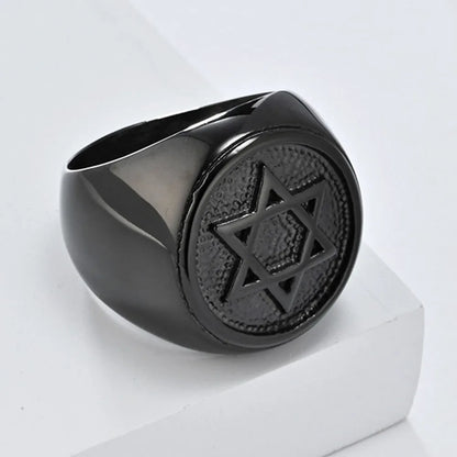 Retro Six-pointed Star Titanium Steel Ring, Men's Niche Personality Solomon Seal Rings