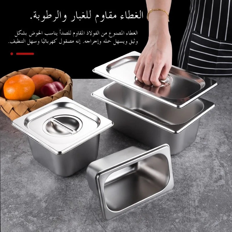 Stainl Steel Rectangular Covered Small Seasoning Box Food Container Thermal Rectangular Basin for Restaurant Kitchen - AMULET RING STORE
