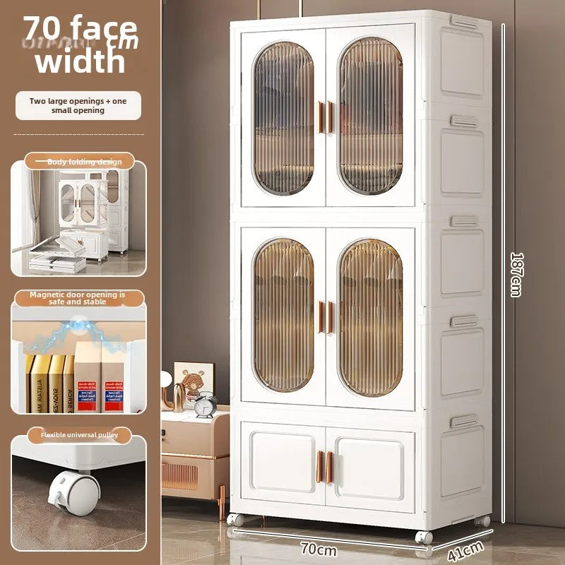 Stackable Large Capacity Fold Storage Box Plastic Clothing Storage Bin with Lid with Wheels Sundries Storages With Double Door - AMULET RING STORE