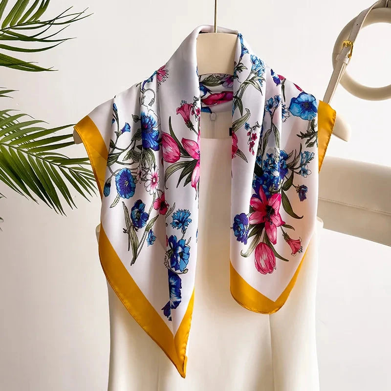New Floral Print Hair Scarf Women Kerchief Neck Tie Hand Wrist Foulard Shawl Wraps Head Hijab Bandana Echarpe - AMULET RING STORE
