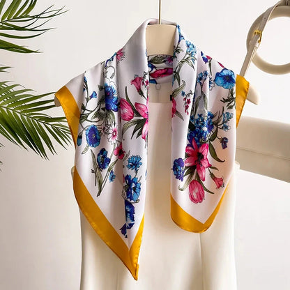 New Floral Print Hair Scarf Women Kerchief Neck Tie Hand Wrist Foulard Shawl Wraps Head Hijab Bandana Echarpe - AMULET RING STORE