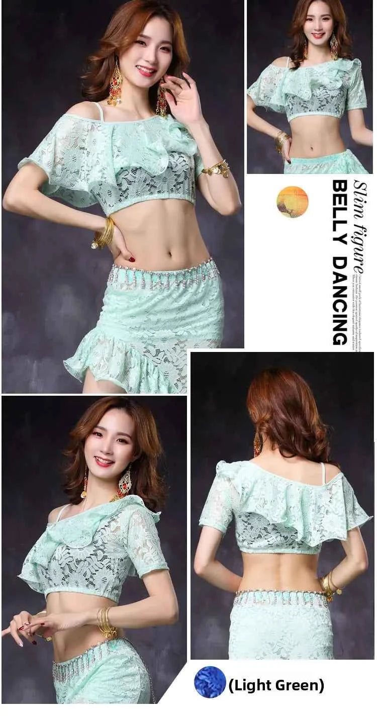 Women's ort Sve Lace Belly Dance Costume Sexy oulder Bared Practice Suit New 2020 Performance Wear Fitn Sportswear