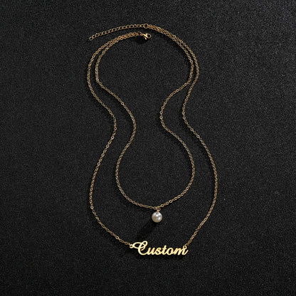 Atoztide Custom Name Necklace Double Layers Zircon Beads Stainless Steel Personalized Pendant Choker for Women Jewelry Gifts