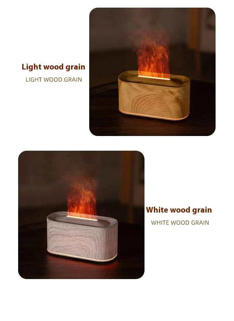 New style seven-color aromatherapy machine, bedroom essential oil aromatherapy lamp, wood grain flame humidifier, desktop cracke