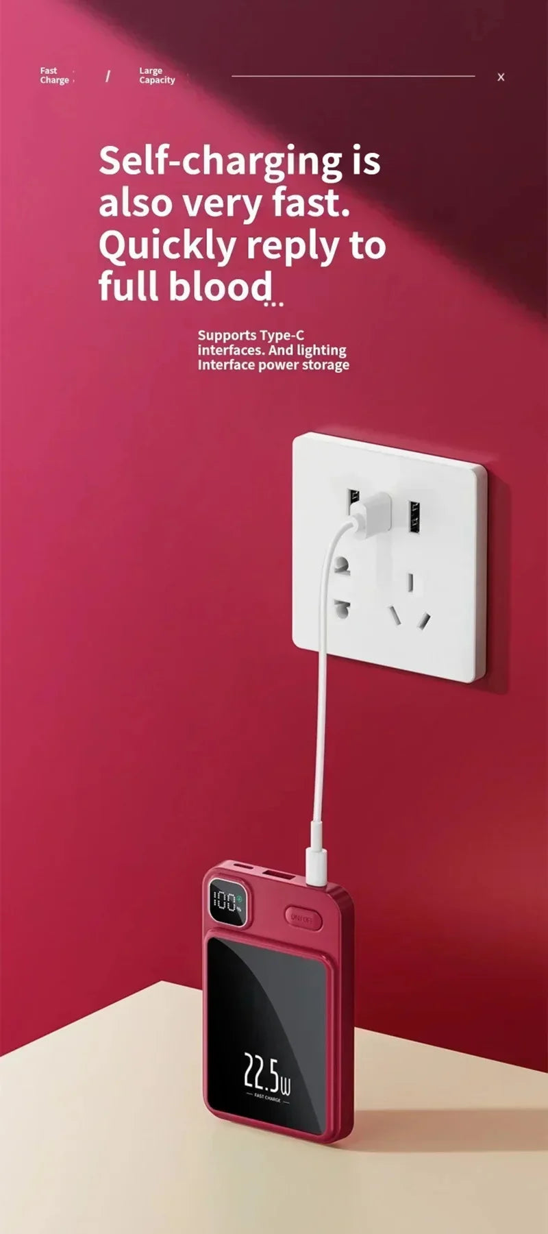 OnePlus 50000mAh Magnetic Wireless Charger Power Bank External Battery Fast Charging PowerBank For Android iPhone 15 16 Xiaomi - AMULET RING STORE