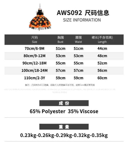 Baby Girl Halloween Costume 0-3 Yrs Little Girl Fantasy Dress Children Pumpkin Skeleton Print Fluffy Gown Kids Cute Orange Frock