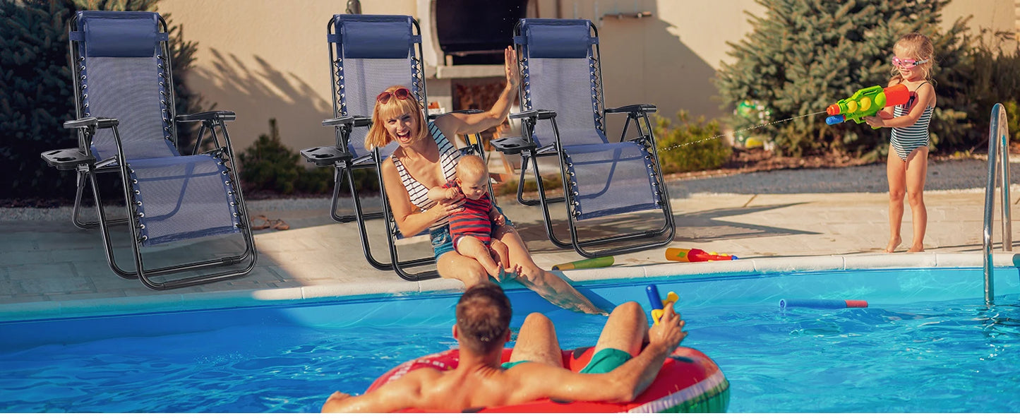 JHK Zero Gravity Set of 2 Portable Recliner Camping Patio Outdoor Garden Lounge Chair with Cup Holder Trays Adjustable Pillow - AMULET RING STORE