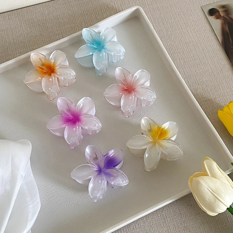 AISHG Fashion Women Flower Hair Claws Hawaiian Gradient Hair Clips Vacation Beach Style Hairpins Hair Accessories - AMULET RING STORE