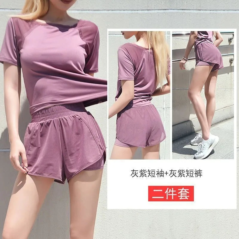 Fashion Casual Mesh Breathable Sportswear Suit Women Short Sleeve Shorts Yoga Clothing Running Fitness Quick Dry Clothes - AMULET RING STORE