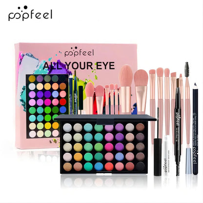 POPFEEL All-in-One Makeup Kit Gift Set with Eyeshadow Palette Foundation Lip Gloss Blush Brushes Eyeliner and More Beauty Gifts - AMULET RING STORE