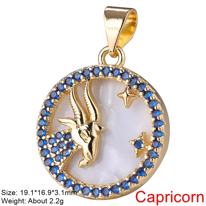 Juya DIY Imitation Pearl Shell 18K Gold Plated 12 Zodiac Charms For Handmade Fashion Birthstone Season Pendants Jewelry Making