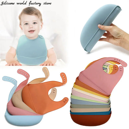 Silicone world Waterproof Silicone Bibs Baby Kids Stuff Kids Bib Aprons Girl Boy Adjustable Soft Silicone Bib Baby Feeding Stuff - AMULET RING STORE