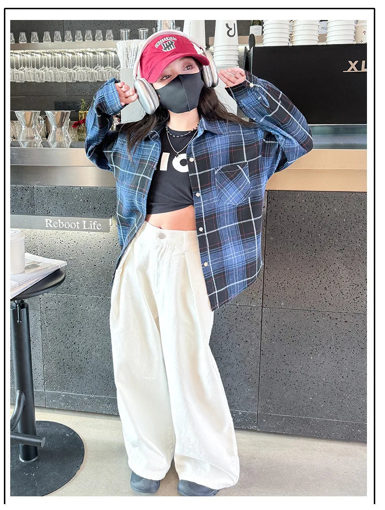 2025 Spring Girls Plaid Shirt Comfort Fashion Teen Kids Tops Clothes Casual All-match Long Sleeve Children Blouse 10 12 13 Years