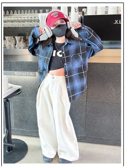 2025 Spring Girls Plaid Shirt Comfort Fashion Teen Kids Tops Clothes Casual All-match Long Sleeve Children Blouse 10 12 13 Years