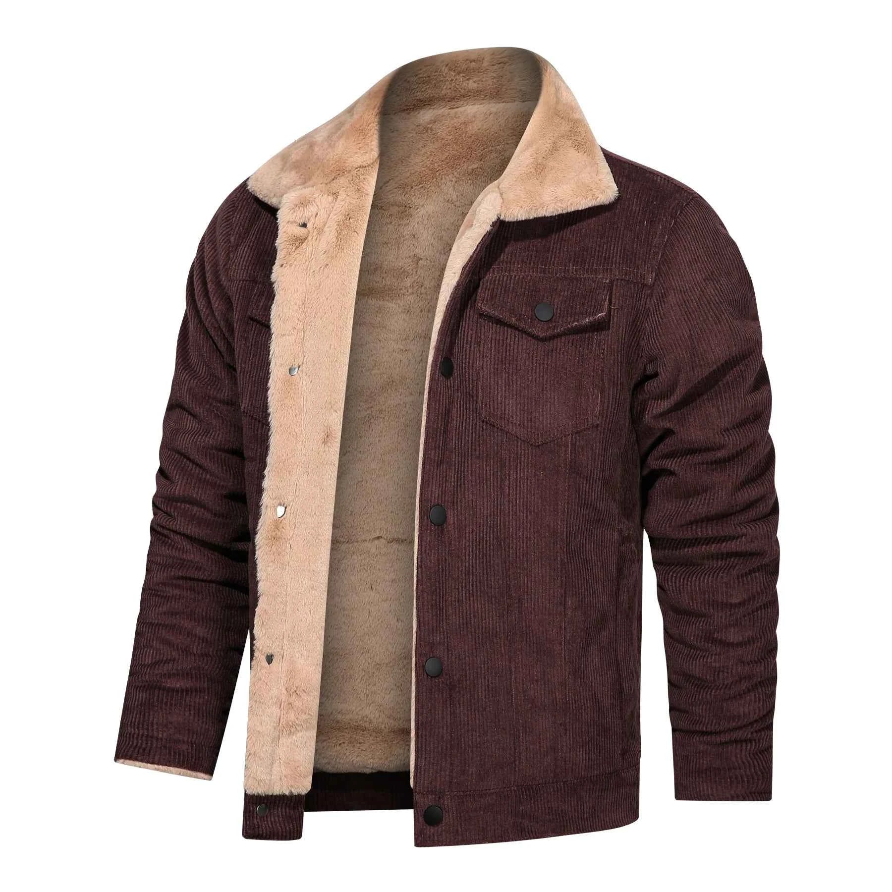 Winter Men's Outdoor Parkas Jacket with Fleece Lining and Multiple Pockets Wool/Polyester