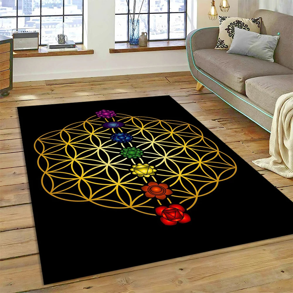 Naturalize Yoga Zen Meditation Rainbow 7 Chakra Carpet Rug for Home Living Room Bedroom Sofa Doormat Decor,Area Rug Non-slip Mat