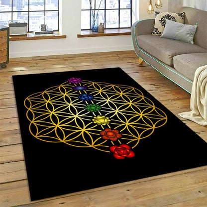 Naturalize Yoga Zen Meditation Rainbow 7 Chakra Carpet Rug for Home Living Room Bedroom Sofa Doormat Decor,Area Rug Non-slip Mat