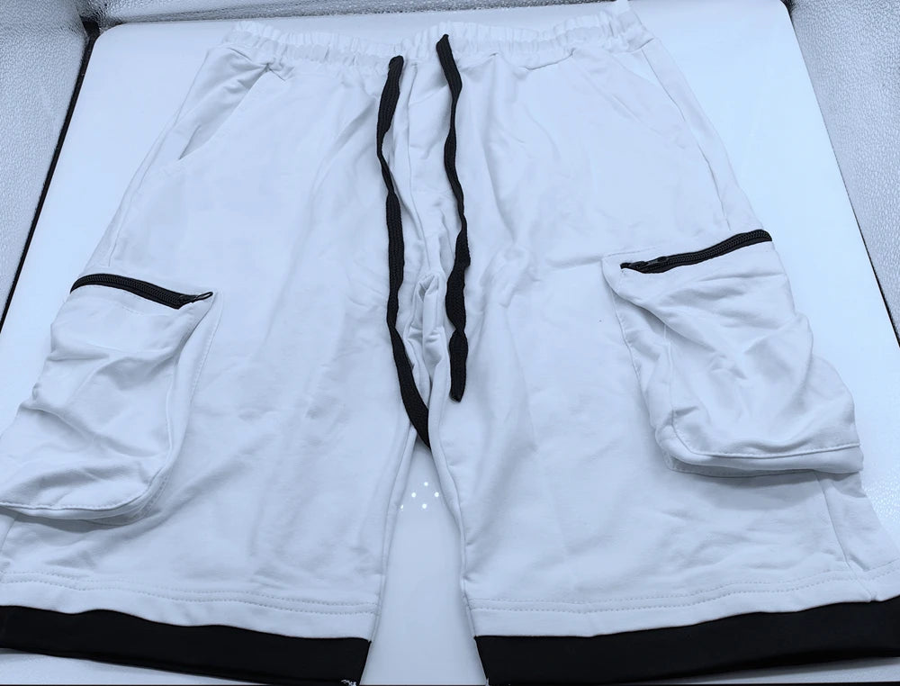 Mens Summer Cargo Shorts Cotton Workout Fitness Shorts Breathable Jogger Training Gyms Bodybuilding Multi Pocket Yellow Shorts