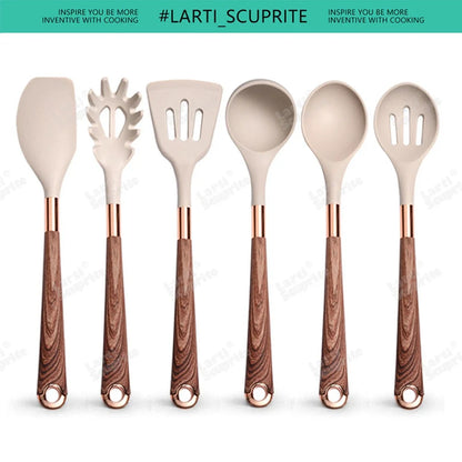 Good Quality Silicone Kitchen Utensils Set Rose Gold Plated Handle Cooking Tool Non-stick Heat Resistant Kitchenware Accessories