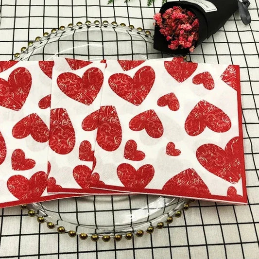 Heart Shaped Colourful Printed Napkin Wedding Valentine's Day Facial Tissue Proposal Decoration Wine Glass Flower Paper 20pcs/P - AMULET RING STORE