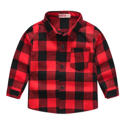 Autumn Children Boy Clothes Red Black Plaid Shirts Kid Single Breasted Lapel Top Spring Baby Fashion Party Outfits