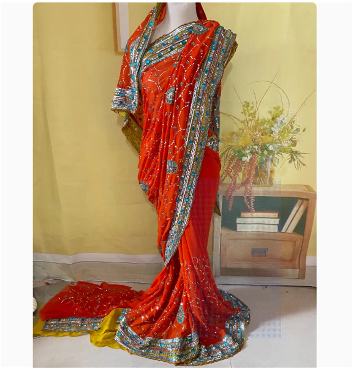 India Sari Nepal Thailand 6-meter Sari costume dress live broadcast featuring Sri Lanka's Grand Sari Lengha