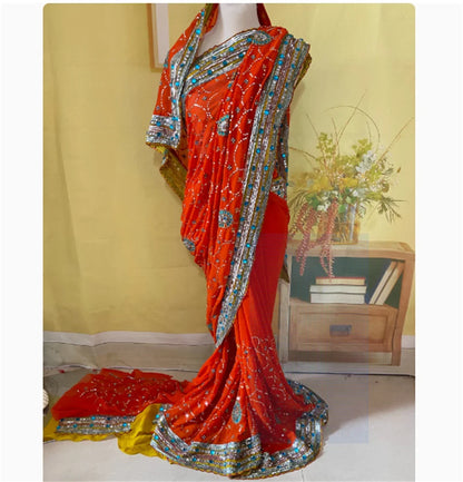 India Sari Nepal Thailand 6-meter Sari costume dress live broadcast featuring Sri Lanka's Grand Sari Lengha