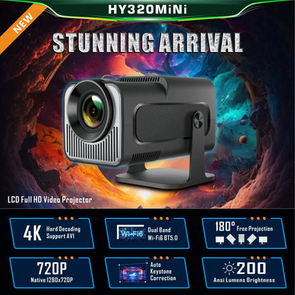 FGHGF HY320 Mini Upgrade Native 720P Android 11 Projector 300ANSI Wifi6 BT5.0 4K Cinema Outdoor Portable 180 ° Rotable Projector