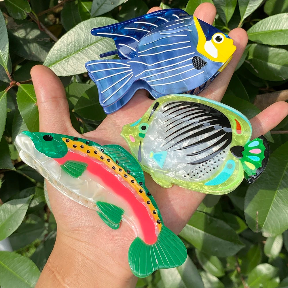 Creative Funny Acetate Tortoise Sturgeon Fish Shark Hairpin Oversize Marine Animal Barrettes Thick Hair Clip Claw Accessories - AMULET RING STORE