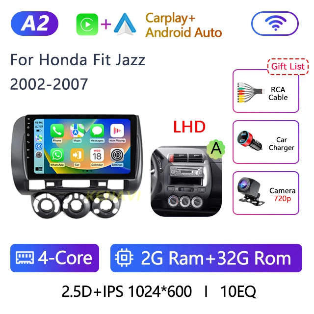 2 Din Android 10.0 Car Stereo Radio Multimedia Video Player For Honda Fit Jazz City 2002 2003 2004 2005 2006 2007 GPS Navigation - AMULET RING STORE