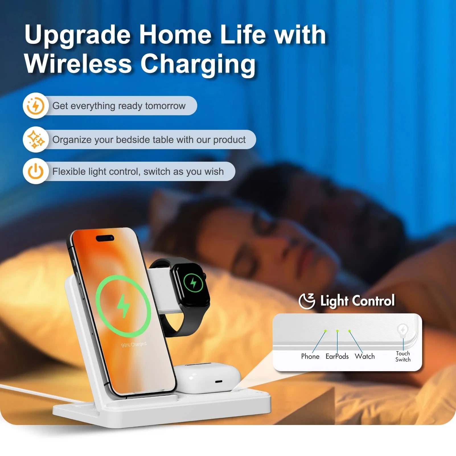 Magnetic Wireless Charger Fast 18W Adapter QC3.0 Certified Foldable Sleep-Friendly iPhone11-15 XS 8 Plus Samsung Galaxy iWatch