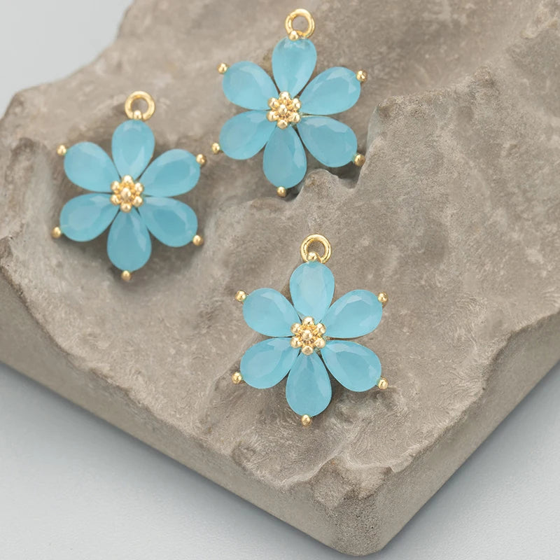 GUFEATHER,6pcs/lot,MC78,jewelry accessories,18k gold plated,nickel free,copper,zircon,hand made,flower shape,charms,diy pendants - AMULET RING STORE