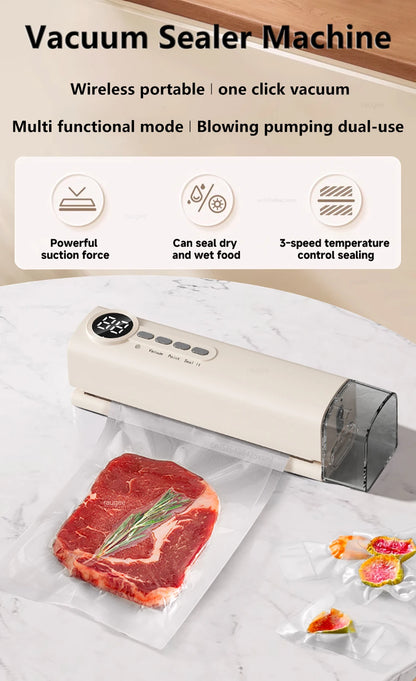 Vacuum Sealer Mini Wireless Food Vacuum Sealing Machine USB Rechargeable Automatic Plastic Bags Sealer For Household Use - AMULET RING STORE