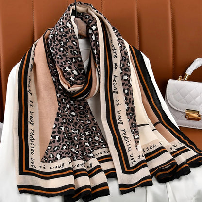 2025 Autumn Women Hijab Scarf Leopard Cotton Linen Shawl Tassel Muslim Sunscreen Viscose Headkerchief Wrap Breathable Headscarf - AMULET RING STORE